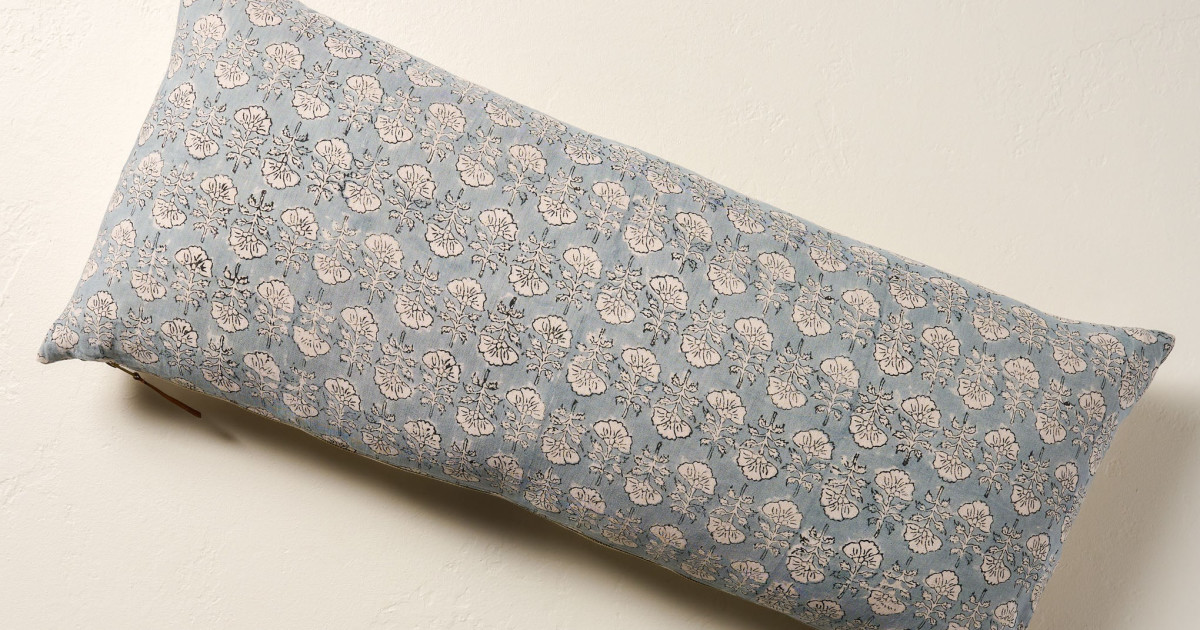 Flora Silver Blue Large Lumbar Pillow Magnolia