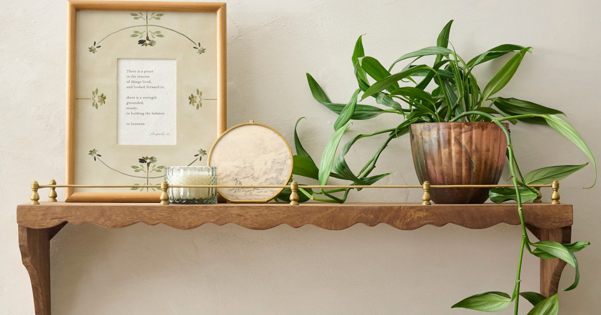 Quinn Wood and Brass Railing Shelf