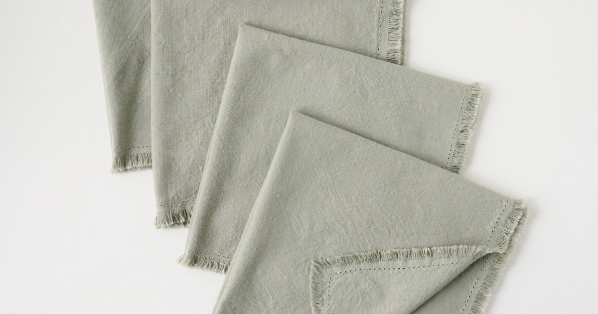 Dusty Sage Fringe Hem Napkin Set of Four
