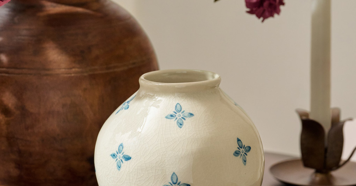 Cream and Blue Luna Bud Vase