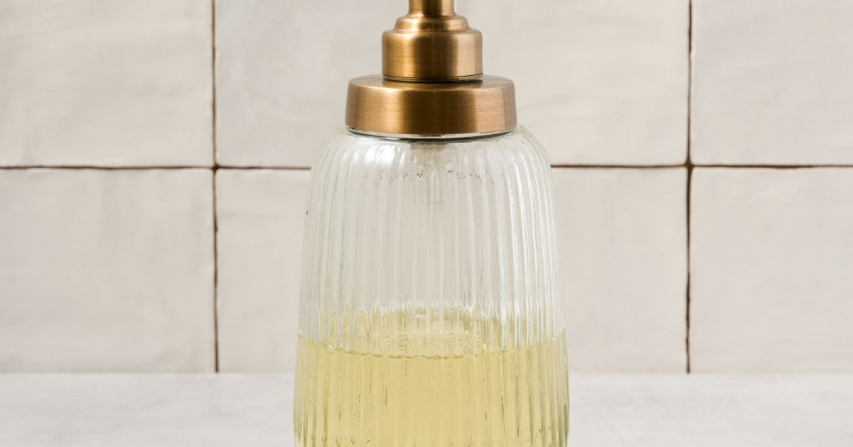Etched Glass and Brass Soap Dispenser