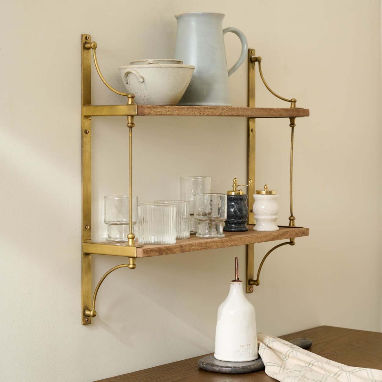 Double Parker Brass and Wood Shelf