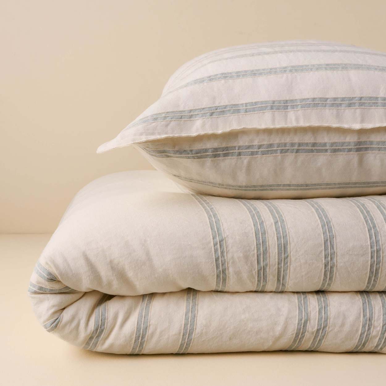 Embroidered Stripe Linen Cotton Duvet Cover - Chambray Embroidered Stripe Linen Cotton Duvet Cover - Chambray