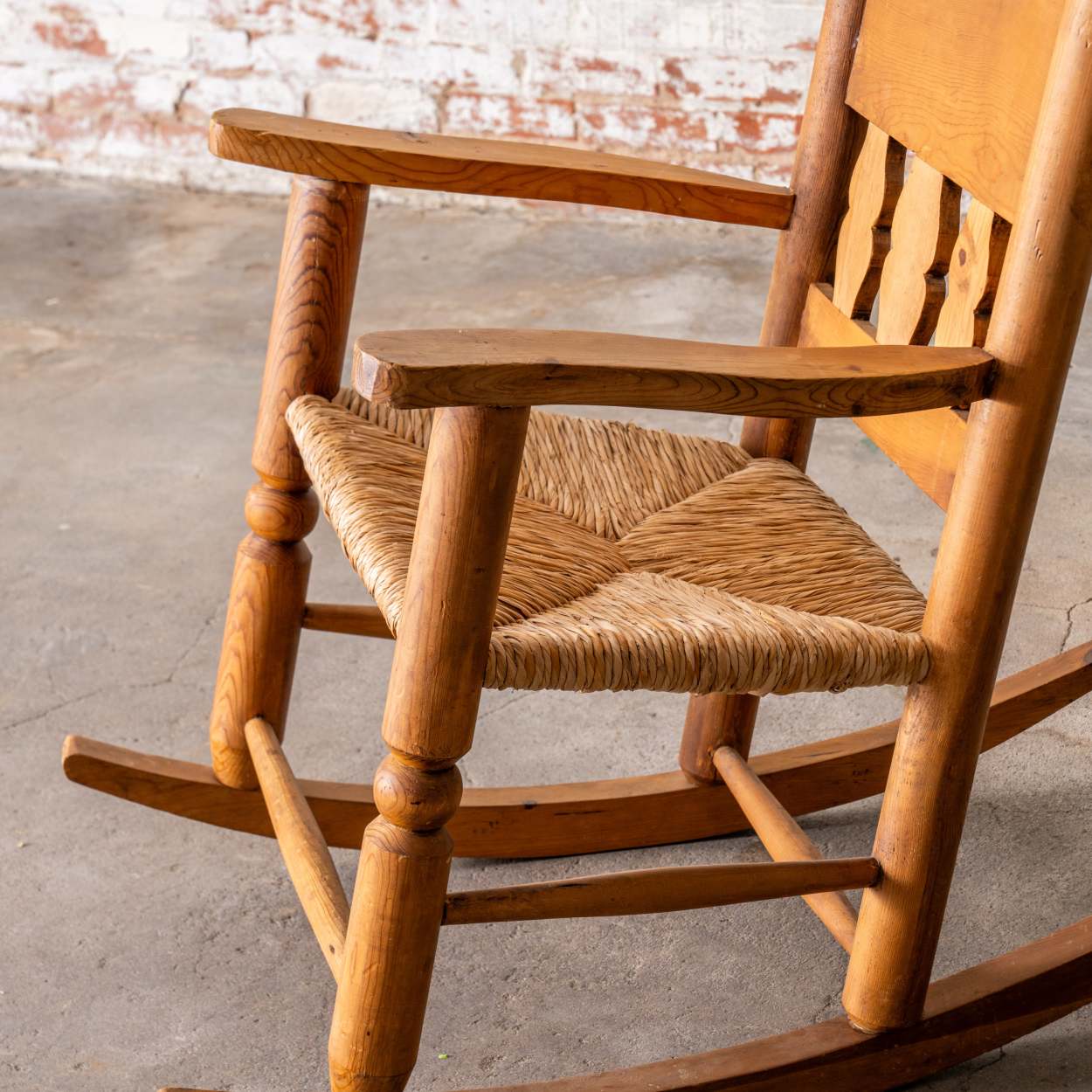 Vintage Dutch Rocking Chair with Rush Seat Magnolia