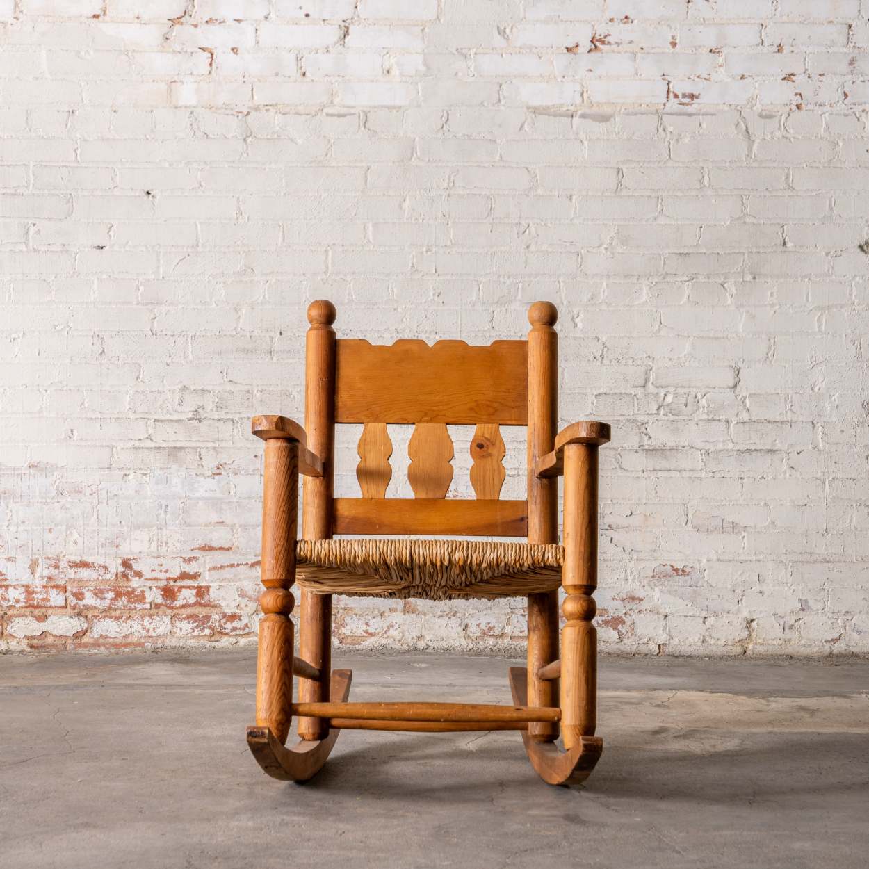 Vintage Dutch Rocking Chair with Rush Seat Magnolia
