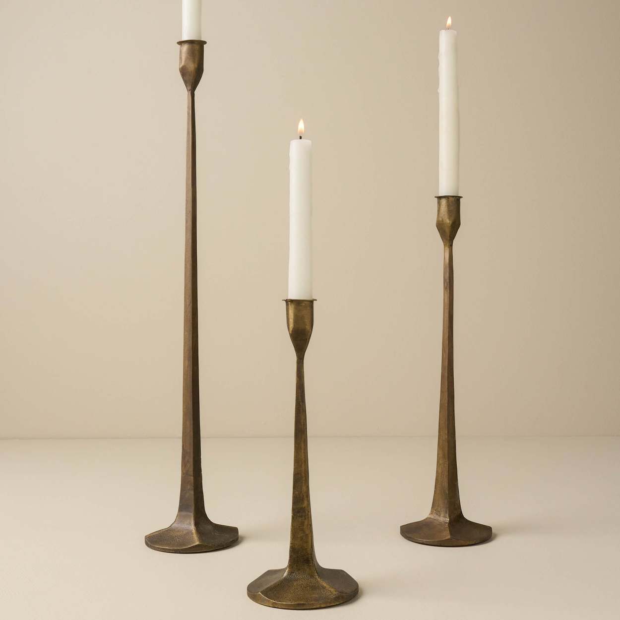 Brass Candle Holders (Set-3) - Iron Accents