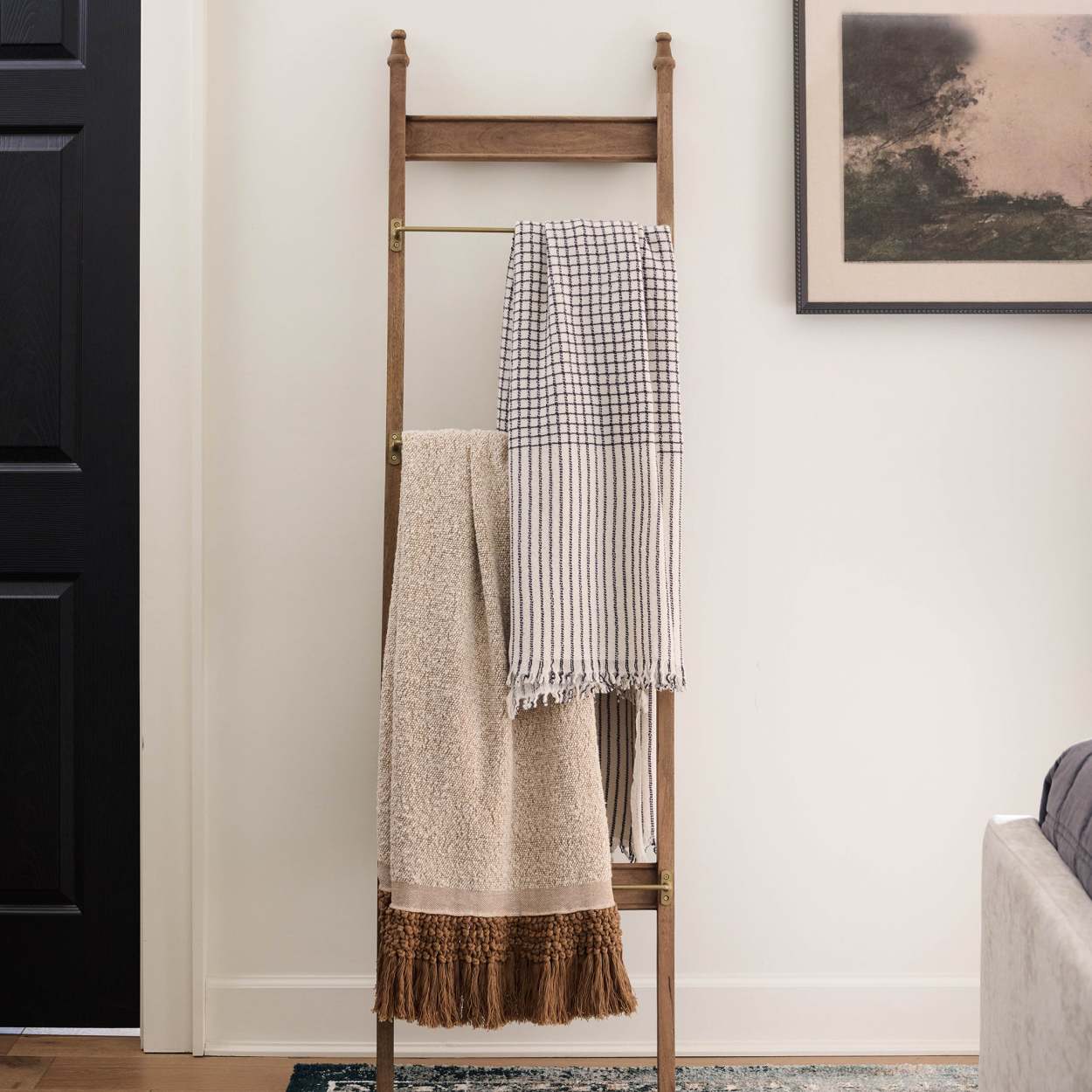 Brass and Wood Library Ladder Magnolia