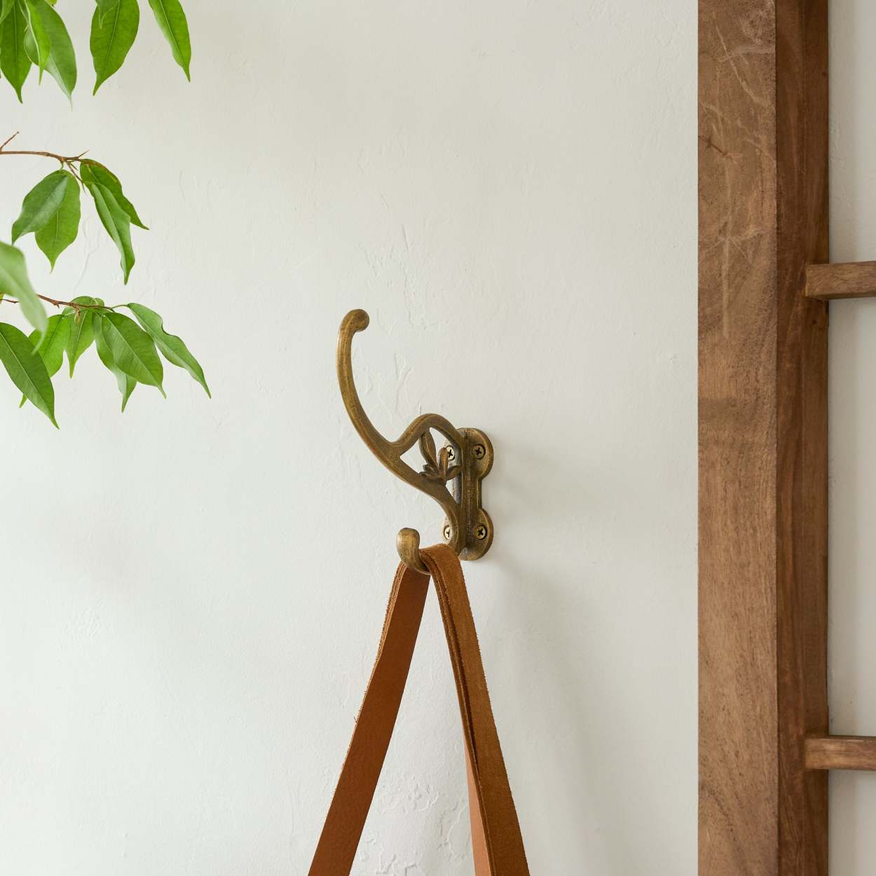 3 Wall Hooks- Antique Green Brass Tree Hooks for Hanging- Boho