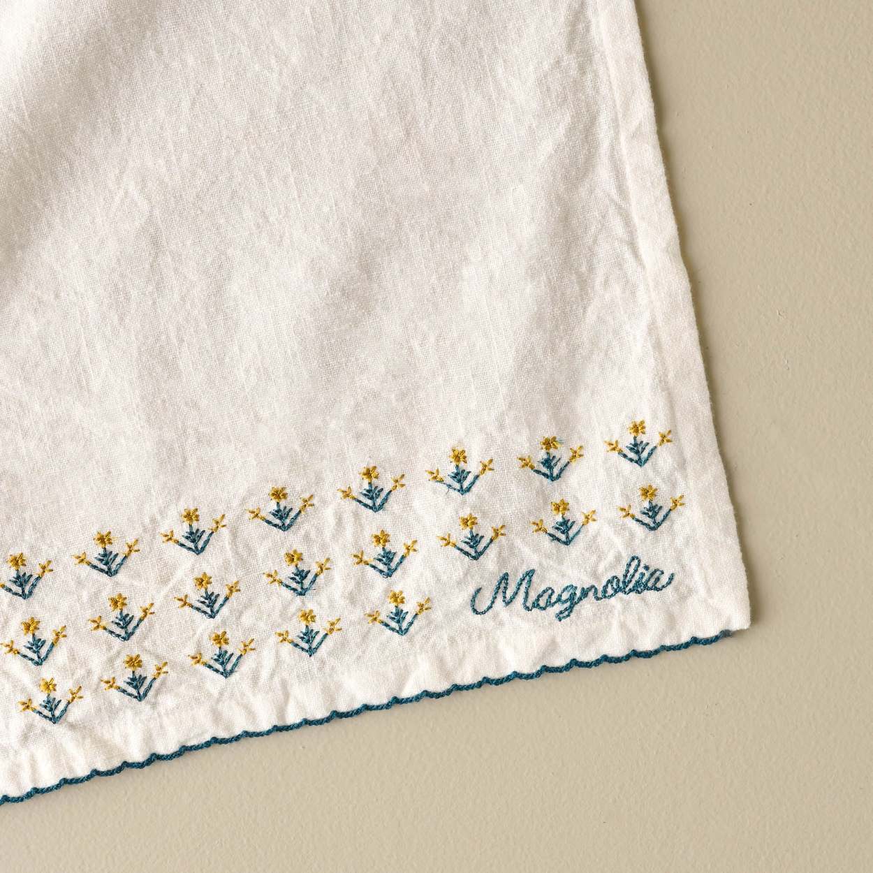 Magnolia Floral Embroidered Tea Towel Magnolia