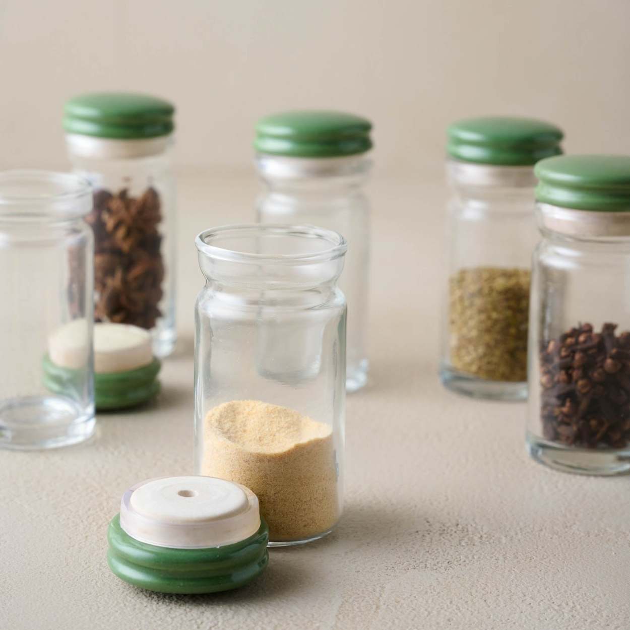  Glass Spice Jars- Set of Six Glass Spice Bottles
