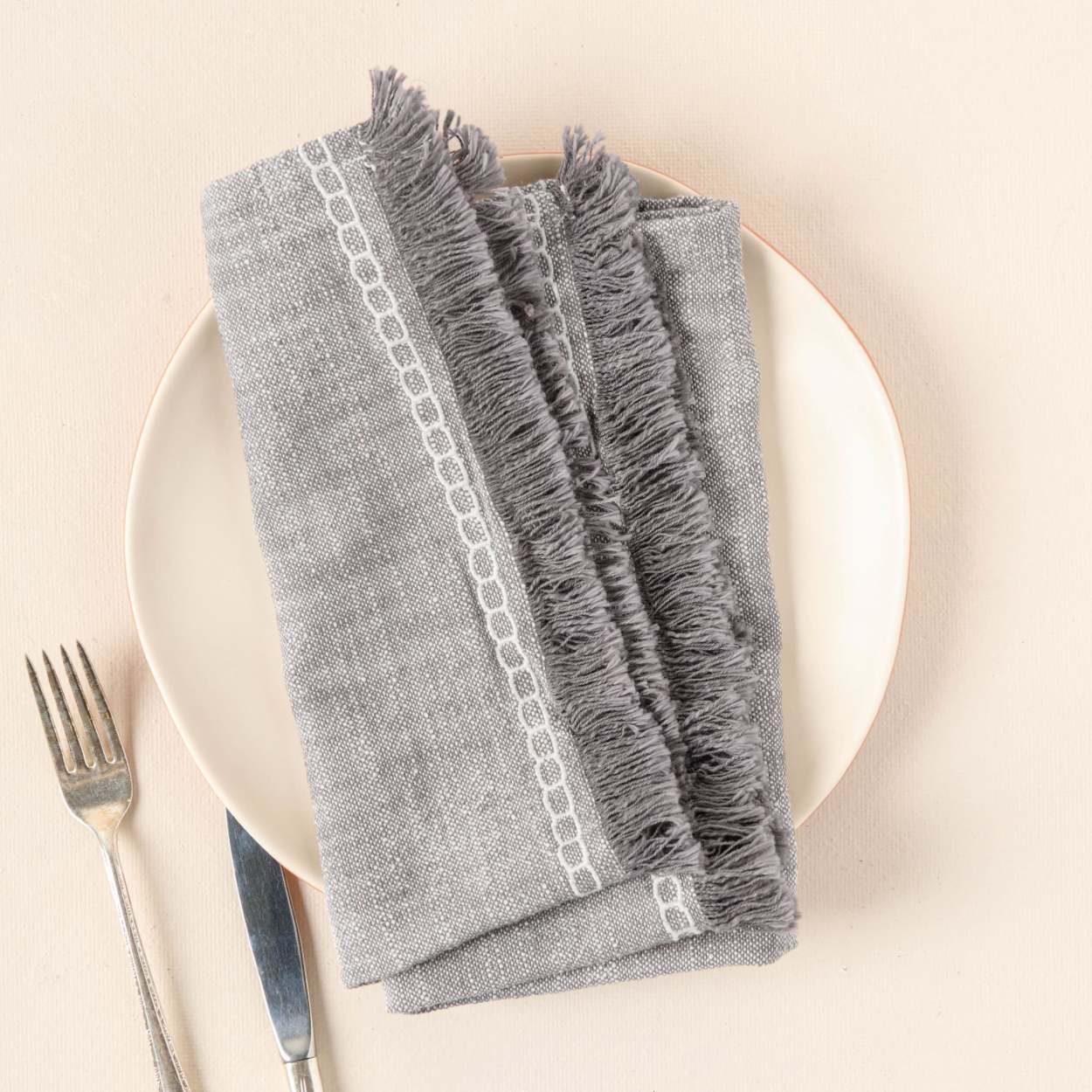 Culinary Classics Aspen Fringe Gray Cotton Oversized Kitchen Towels Set of  4