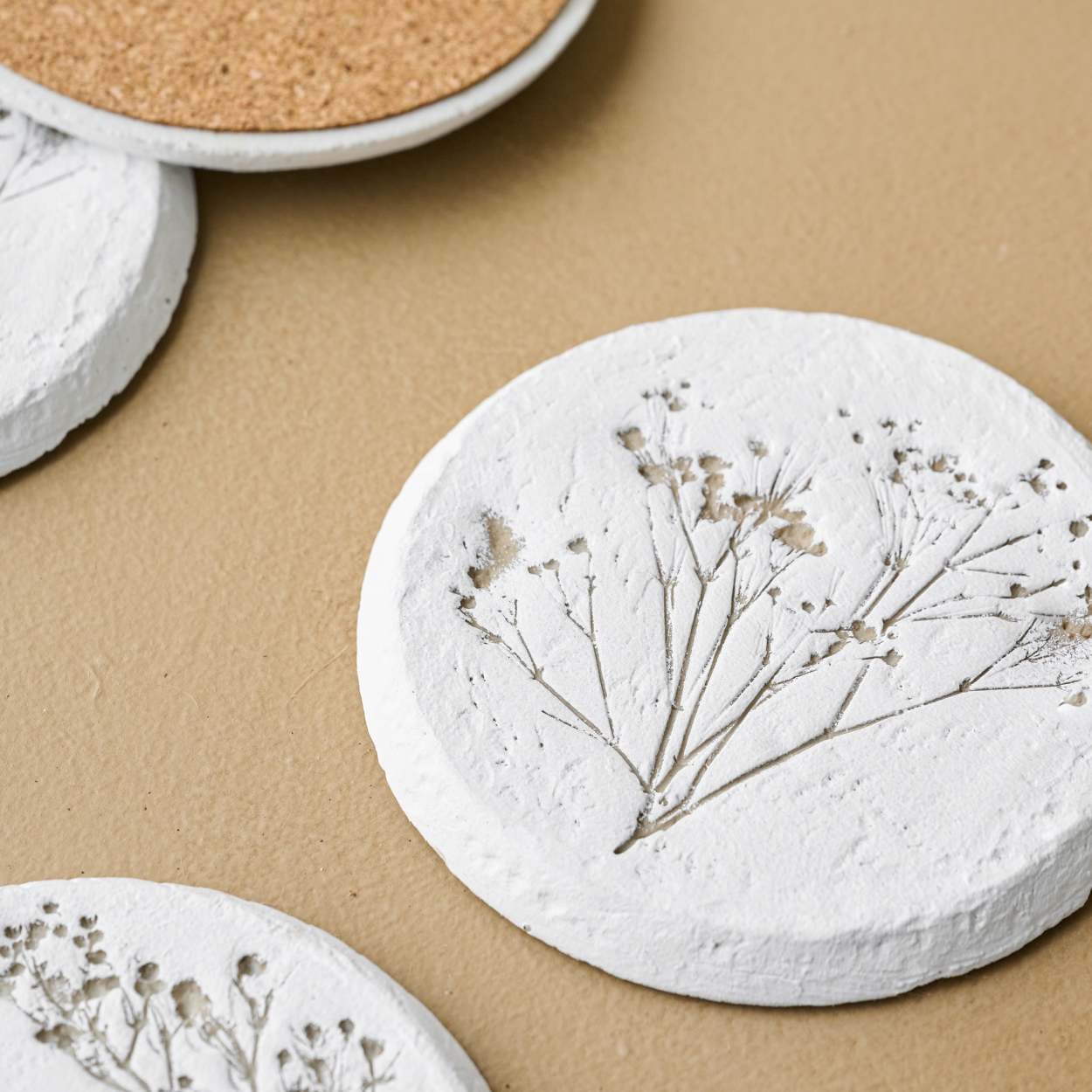 White Wild Flower Ceramic Coasters, Individual or Set of 4 Ceramic