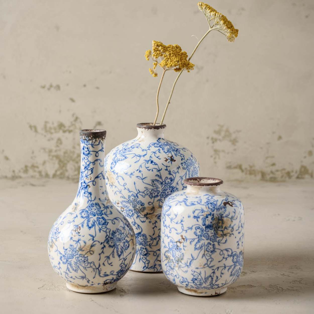 Blue and White Distressed Vase - Magnolia