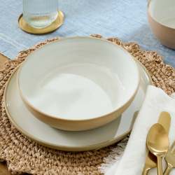 Stone White Lakelynn Pasta Bowl on a table