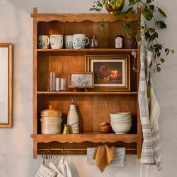 Daphne Wooden Wall Shelf with items on shelf