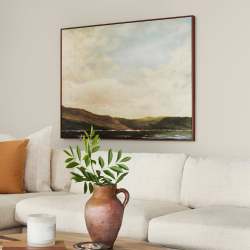 Warm beige interior paint named blanched shown painted on living room wall