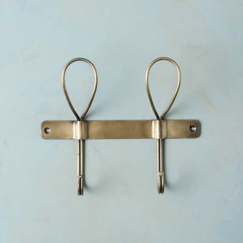 2 Solid Antique Brass Double Coat Hooks w. Oval Backplate 3 x 2 #C9