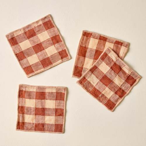 Brown/Coral Gingham Cocktail Napkins Set of Four On sale for $14.99, discounted from $22.00