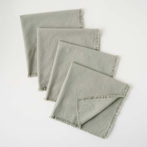 Dusty Sage Fringe Hem Napkin Set of Four On sale for $14.99, discounted from $32.00