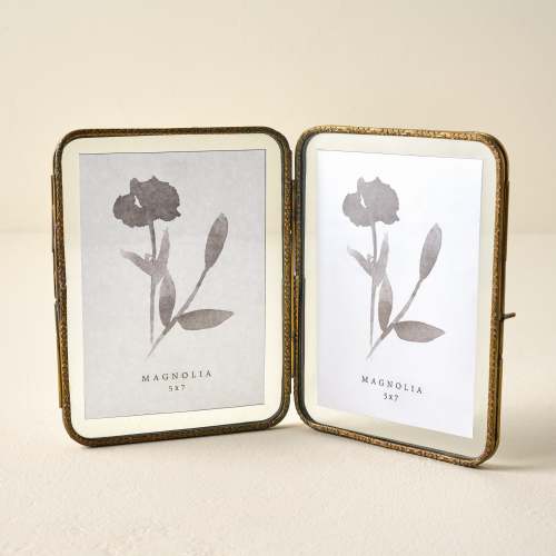 Antiqued Brass Double Photo Frame On sale for $32.00, discounted from $40.00