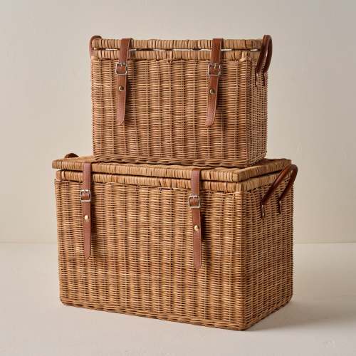 Reid Woven Storage Trunk with Leather Handles - 2 sizes On sale with items ranging from $67.20 to $96.00, discounted from $84.00 to $120.00
