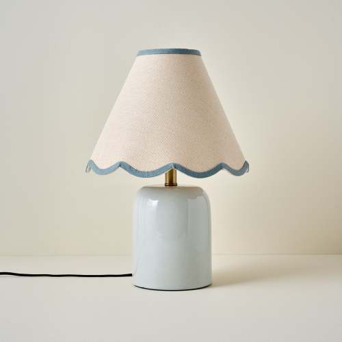Farrah Table Lamp - Mist Blue with Blue Wavy trim Shade On sale for $134.40, discounted from $168.00