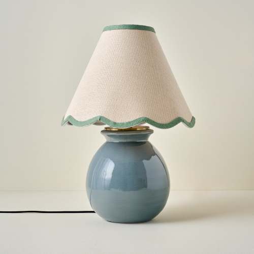Olivia Table Lamp - Lake Blue with Green Wavy Linen Shade $168.00