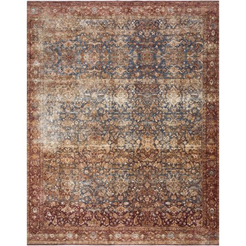 red distressed traditional rug with tan and blue detail Items range from $289.00 to $439.00