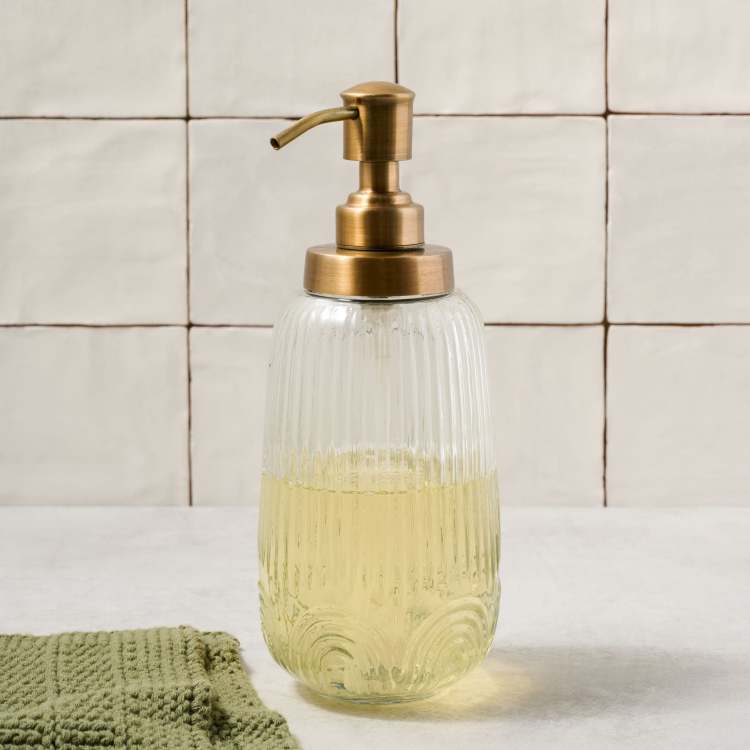 Etched Glass and Brass Soap Dispenser