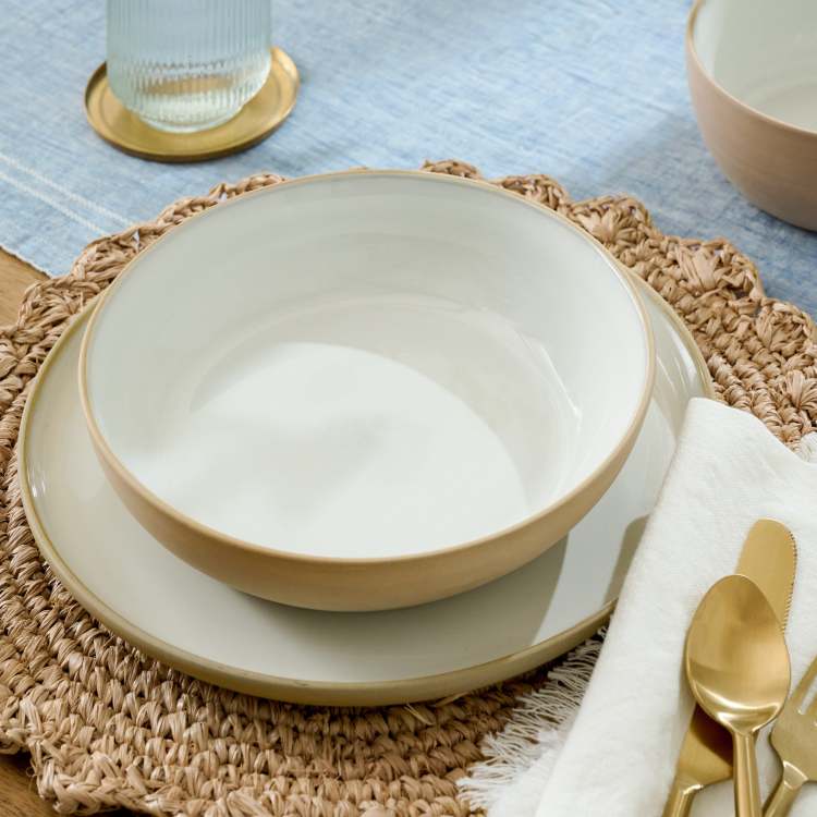 Stone White Lakelynn Pasta Bowl on a table