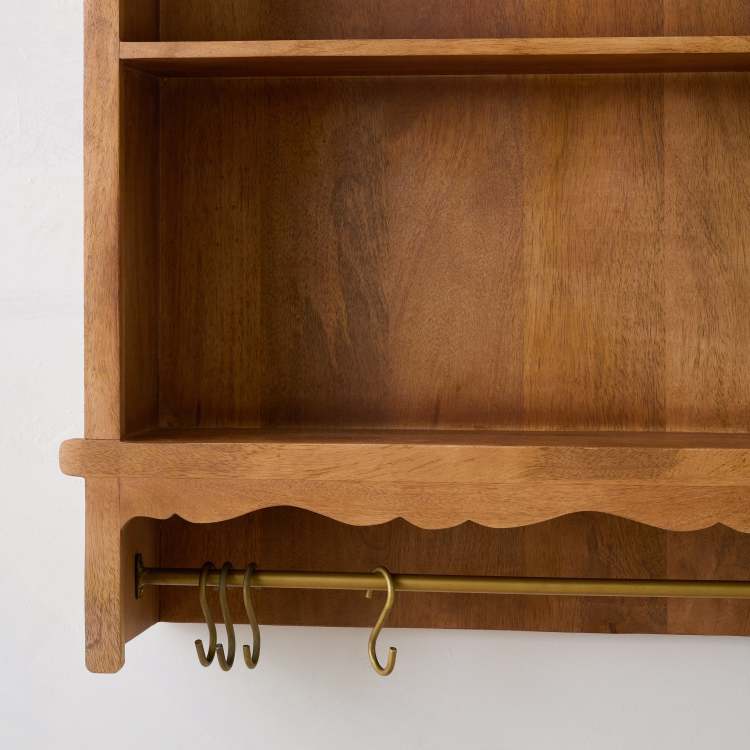 Daphne Wooden Wall Shelf close up of hooks on bottom of shelf