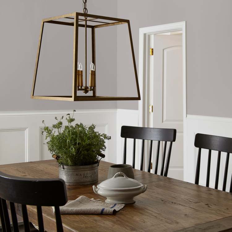 Lavender gray interior paint named vintage collection shown painted on dining room wall