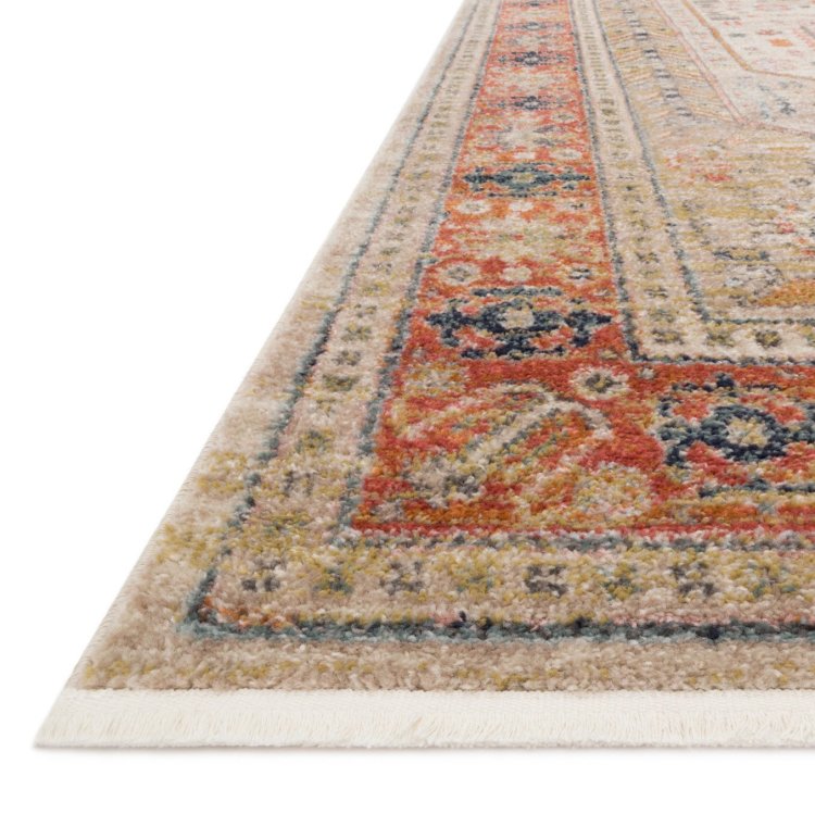 cream, beige, and orange rug with floral detail